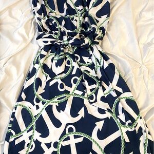 Sailer dress with cinched waist and attachable belt